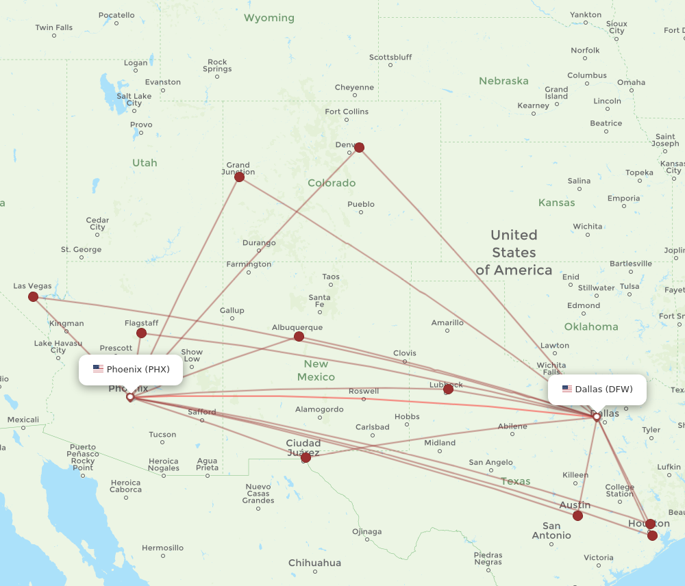 DFW - PHX route map