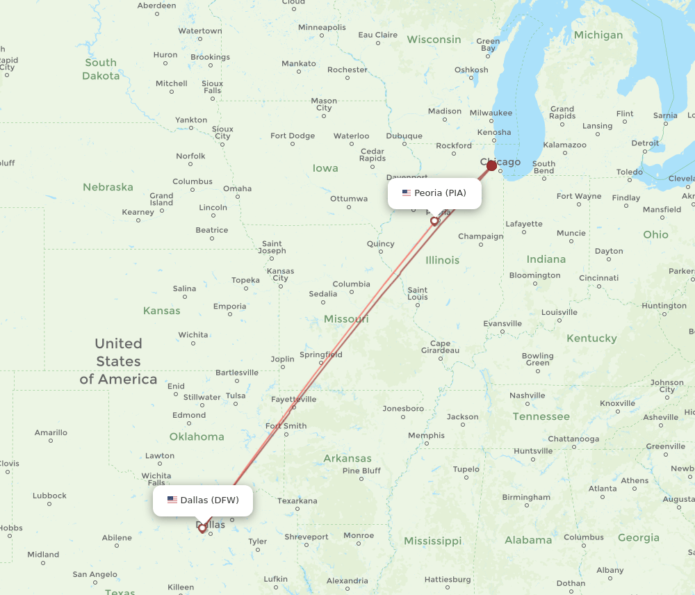 DFW-PIA flight routes