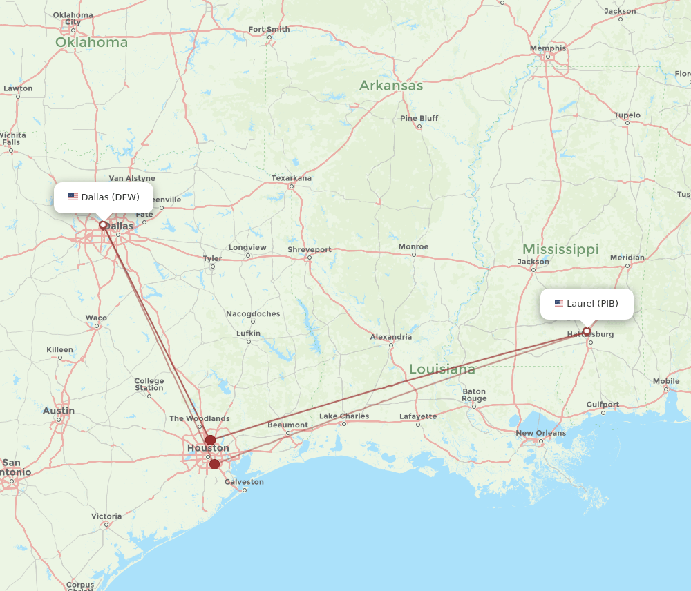 DFW-PIB flight routes