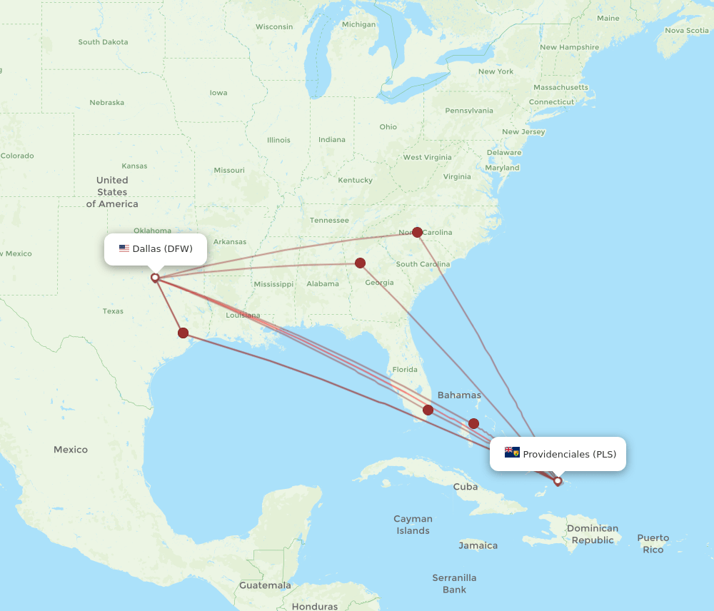 DFW-PLS flight routes