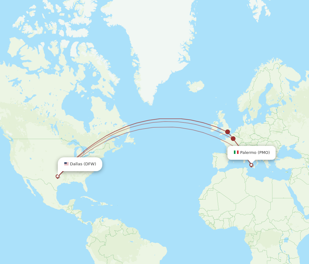 DFW-PMO flight routes