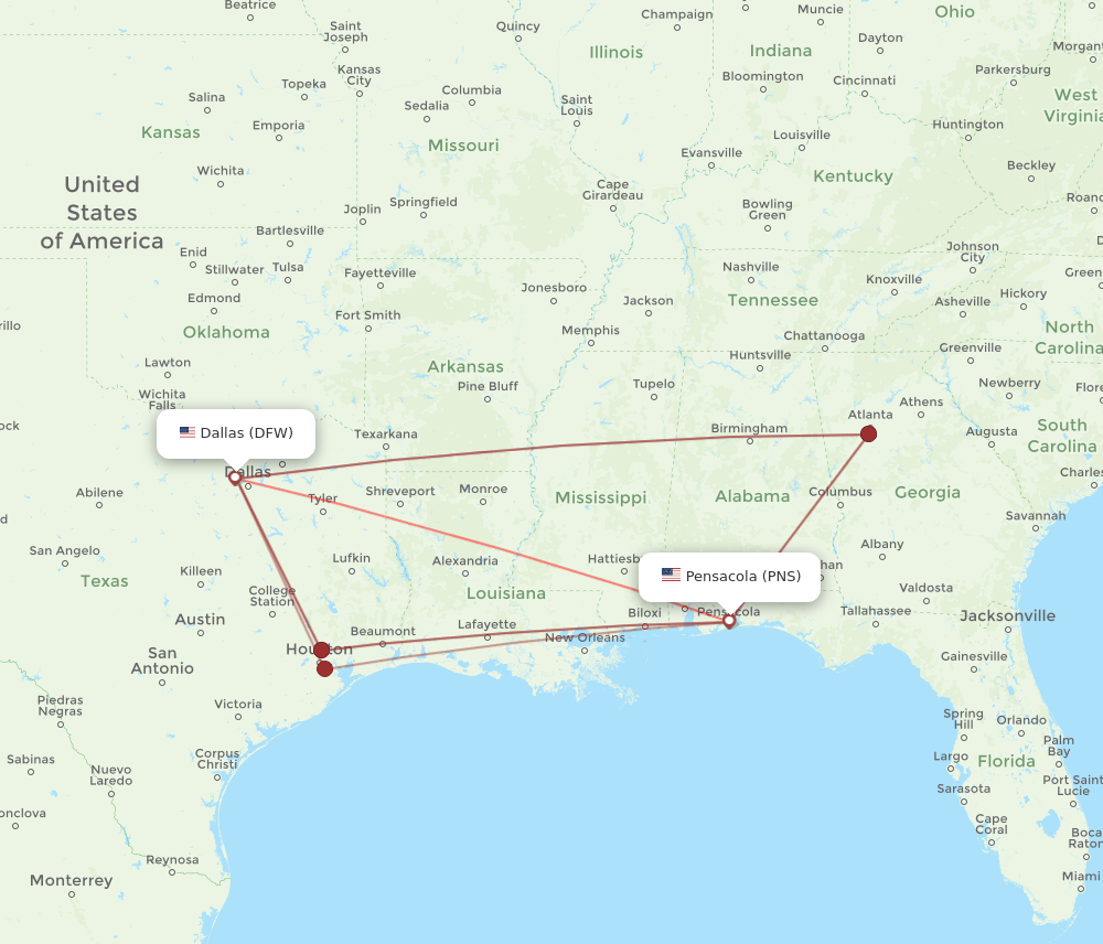 DFW-PNS flight routes