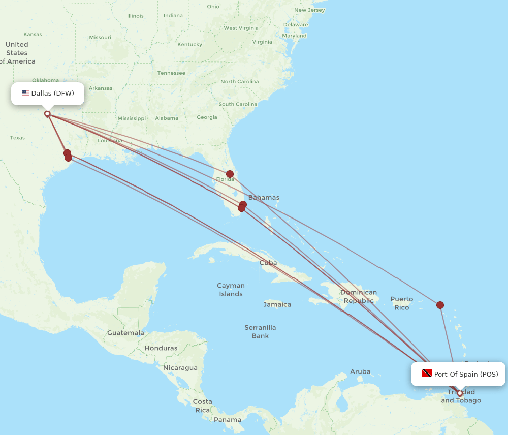DFW-POS flight routes