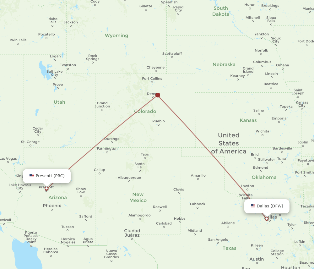 DFW to PRC flights and routes map