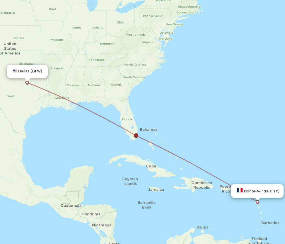 DFW-PTP flight routes