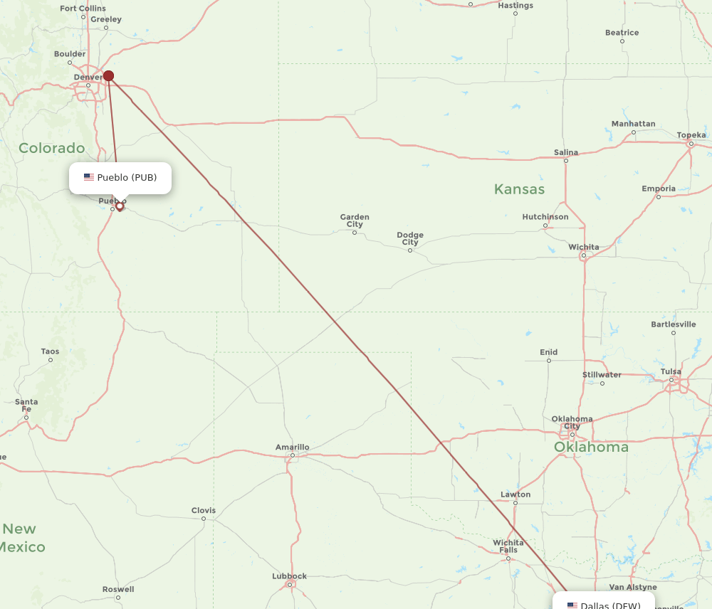 Dallas - Pueblo route map and flight paths