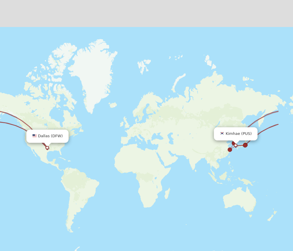 DFW to PUS flights and routes map