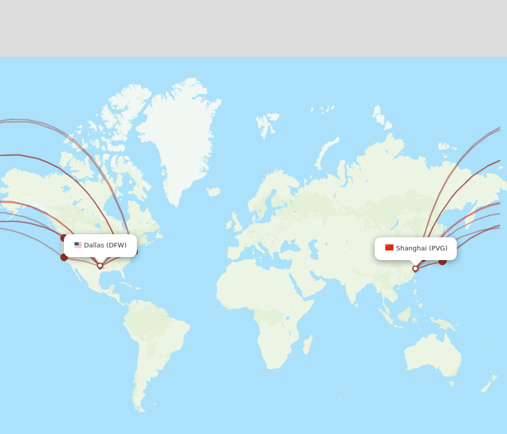 DFW to PVG flights and routes map