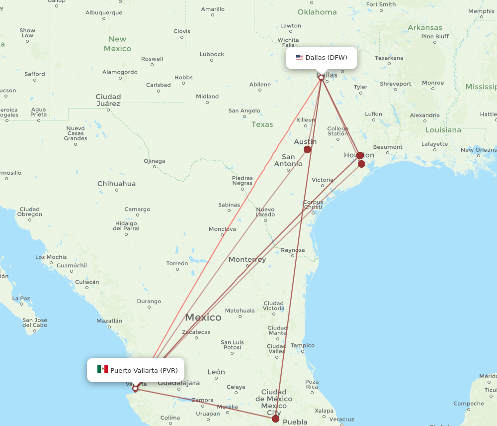 DFW to PVR flights and routes map