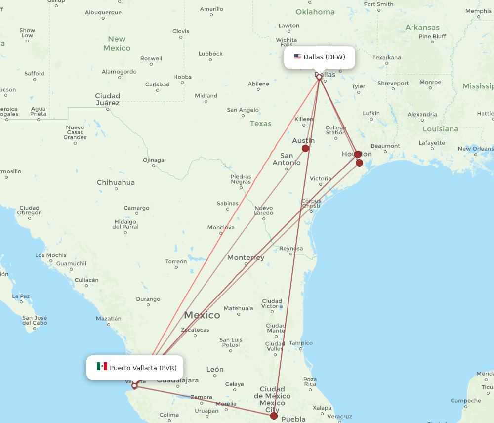 DFW-PVR flight routes