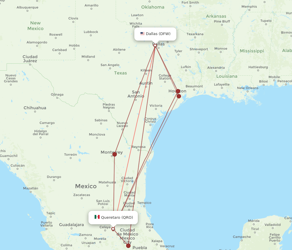DFW-QRO flight routes