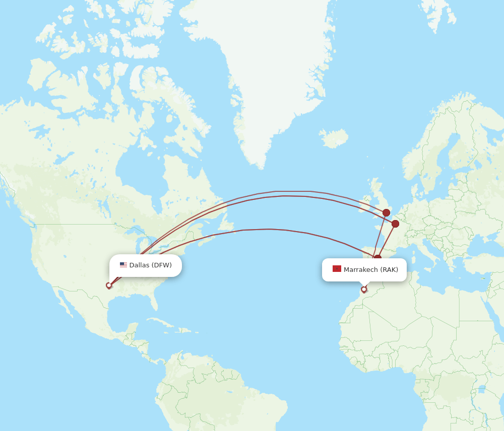 DFW-RAK flight routes