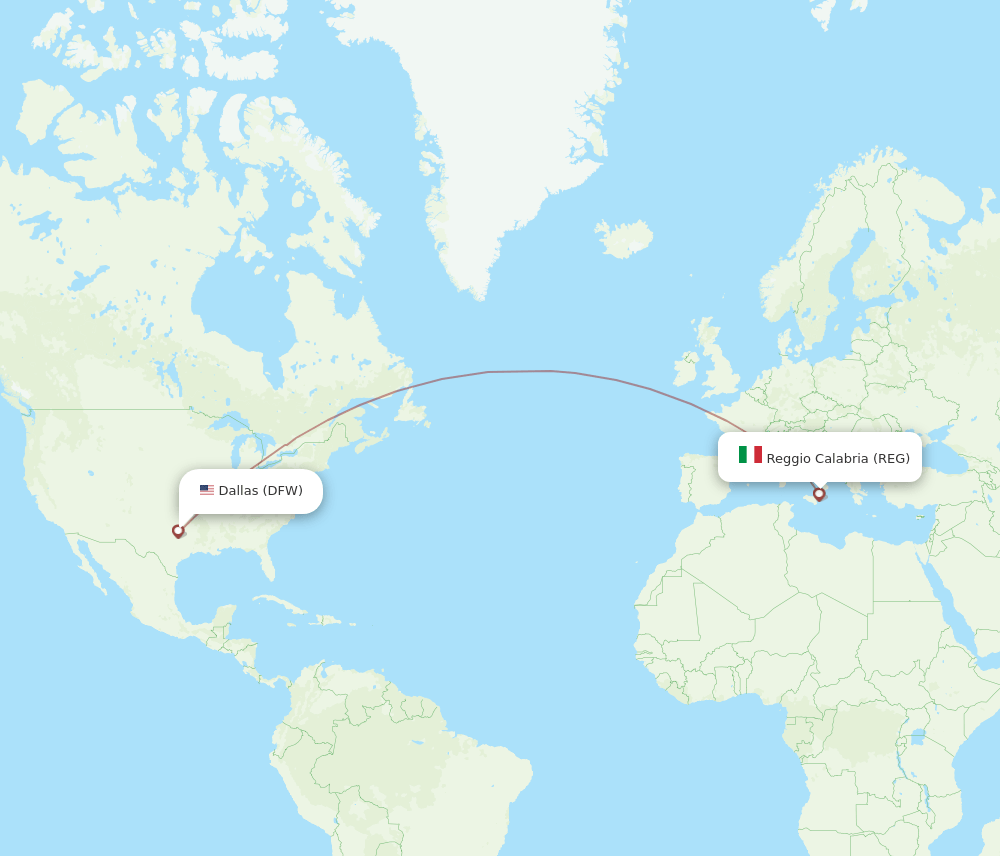 DFW to REG flights and routes map