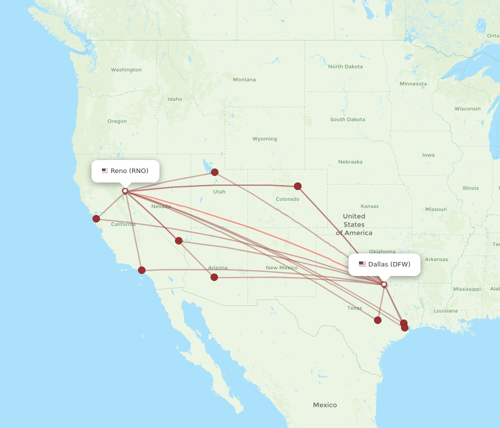 DFW to RNO flights and routes map