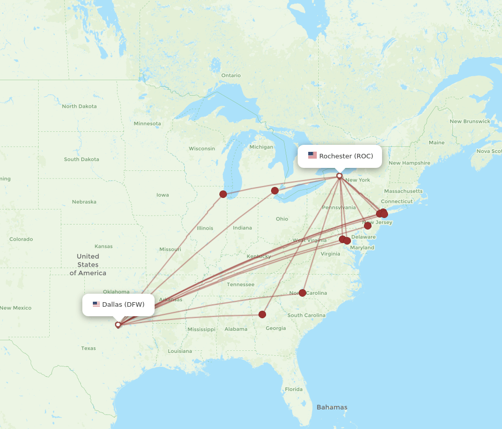 DFW-ROC flight routes