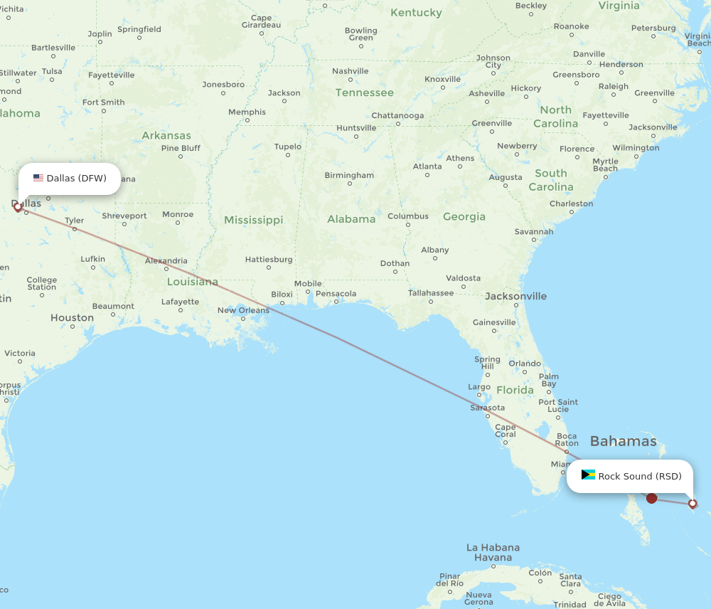 Rock Sound - Dallas route map and flight paths