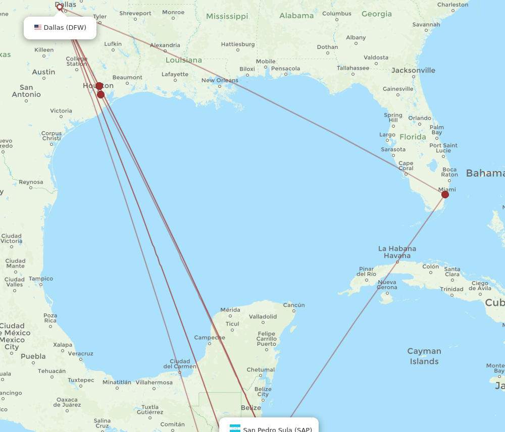DFW to SAP flights and routes map