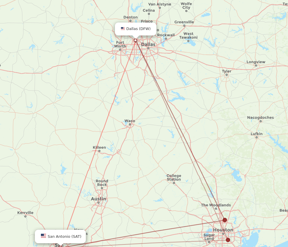 Dallas - San Antonio route map and flight paths