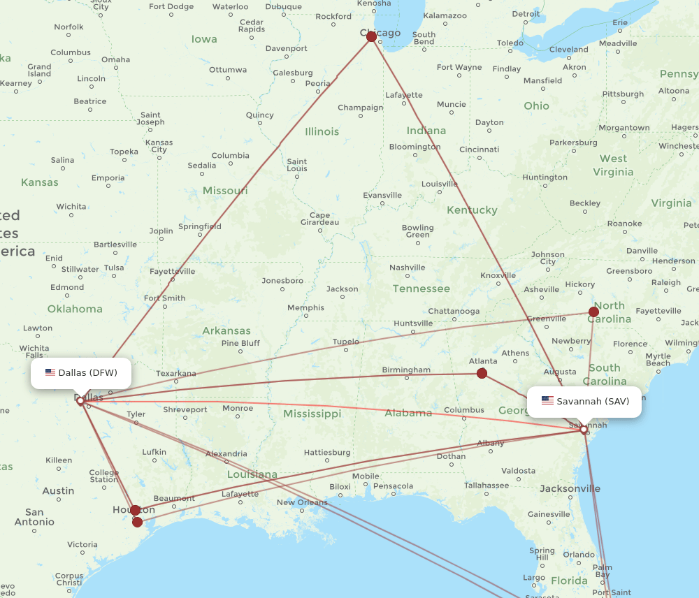 DFW-SAV flight routes