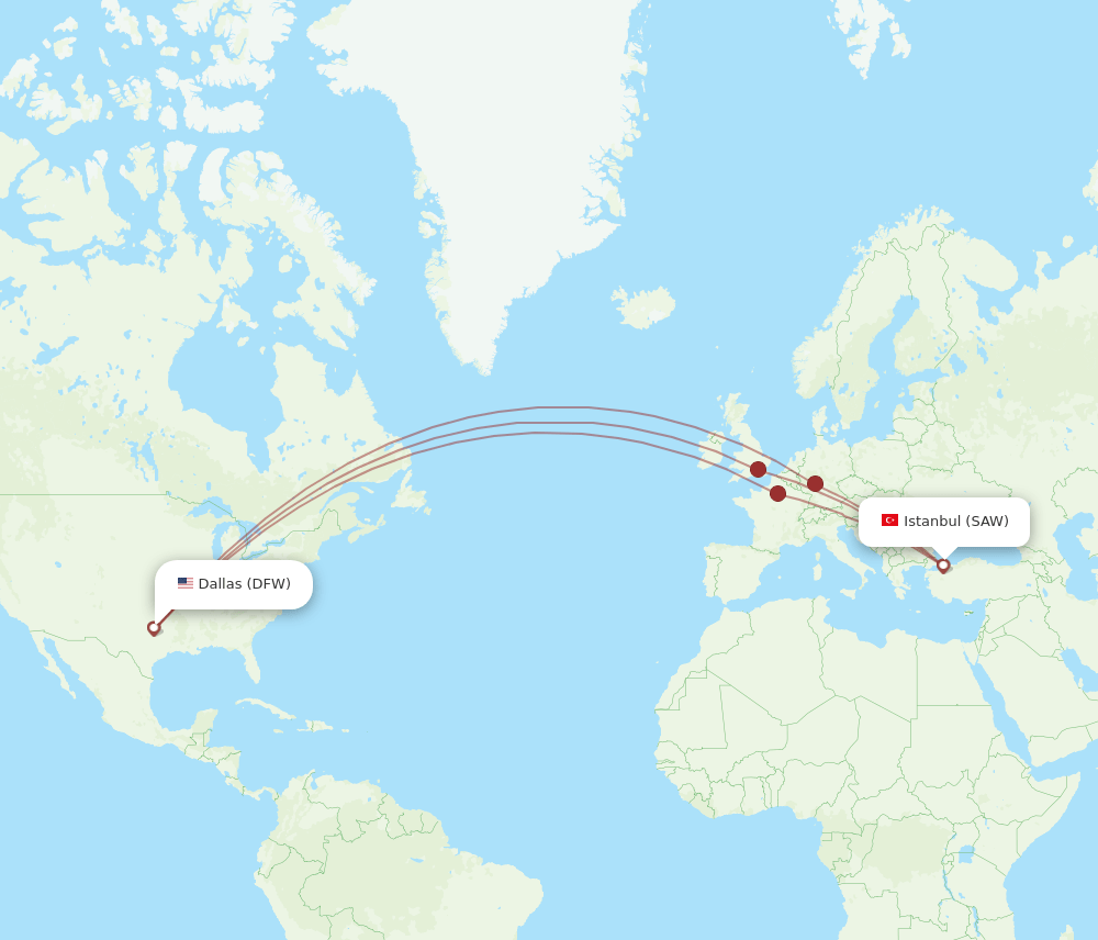 DFW-SAW flight routes