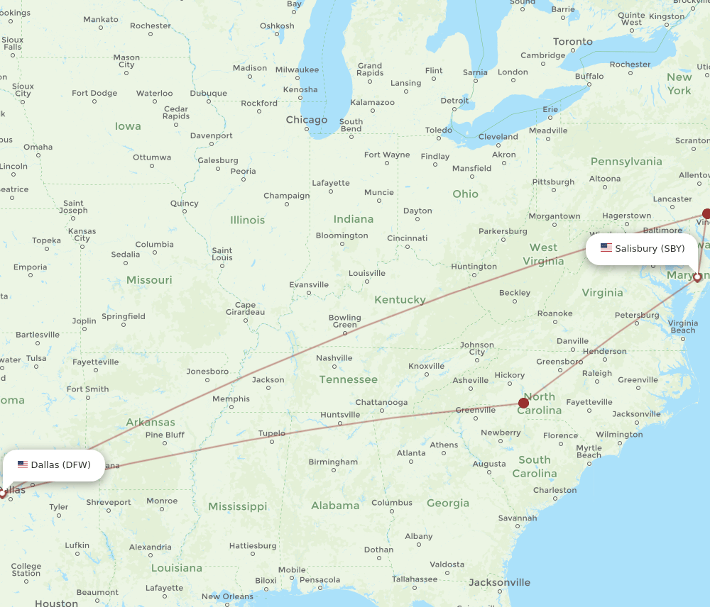 DFW-SBY flight routes