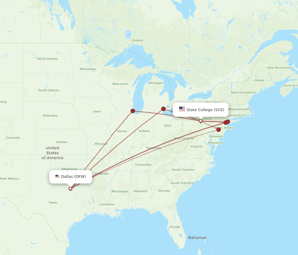 DFW-SCE flight routes