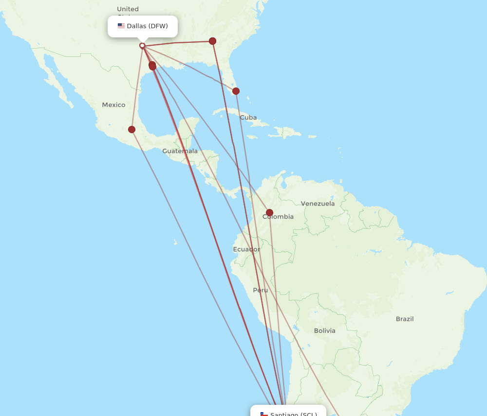 DFW-SCL flight routes