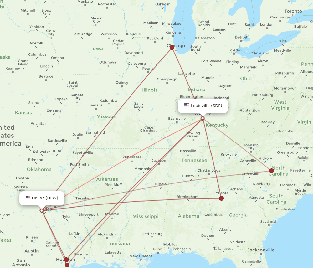 DFW-SDF flight routes