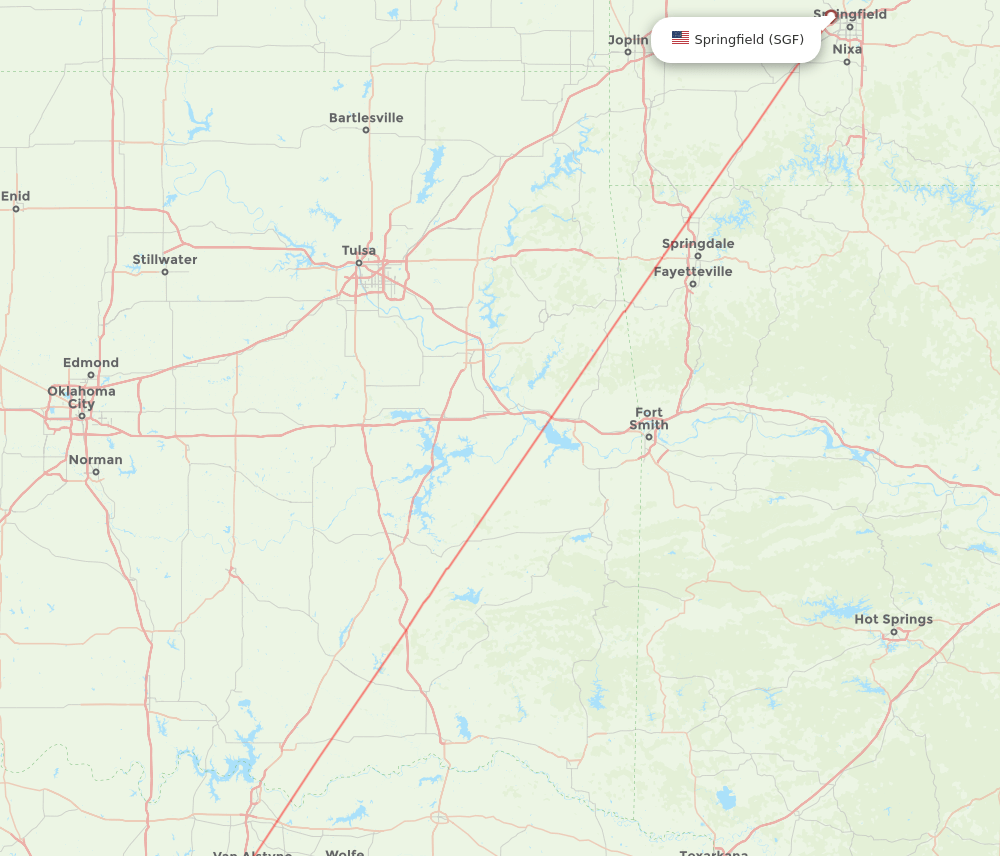 Dallas - Springfield route map and flight paths