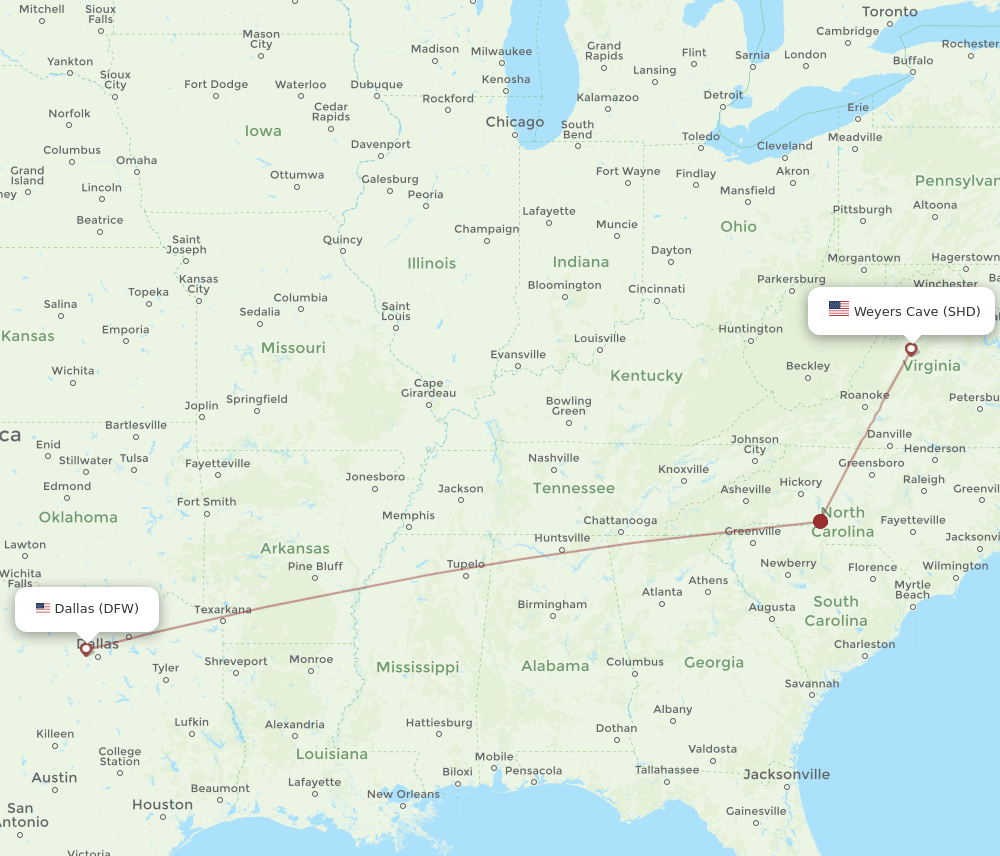 DFW-SHD flight routes
