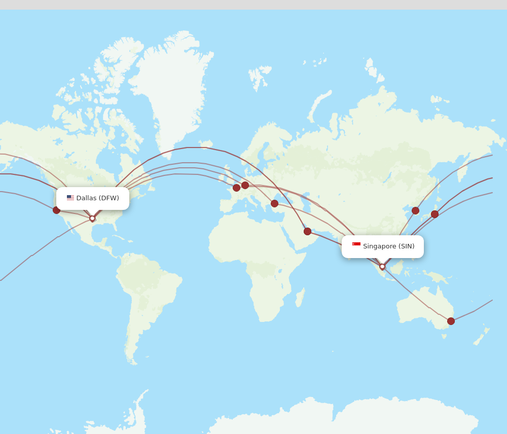 DFW to SIN flights and routes map