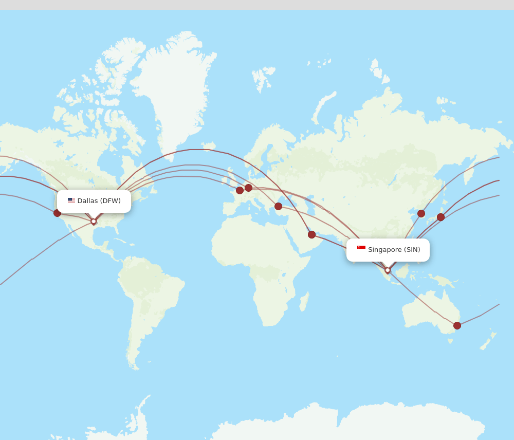 DFW-SIN flight routes