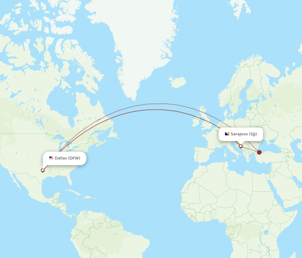 DFW-SJJ flight routes