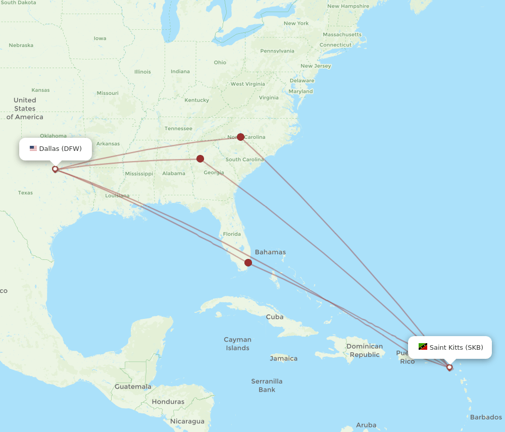 DFW-SKB flight routes