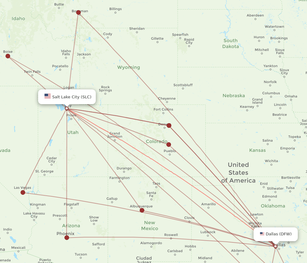 DFW-SLC flight routes