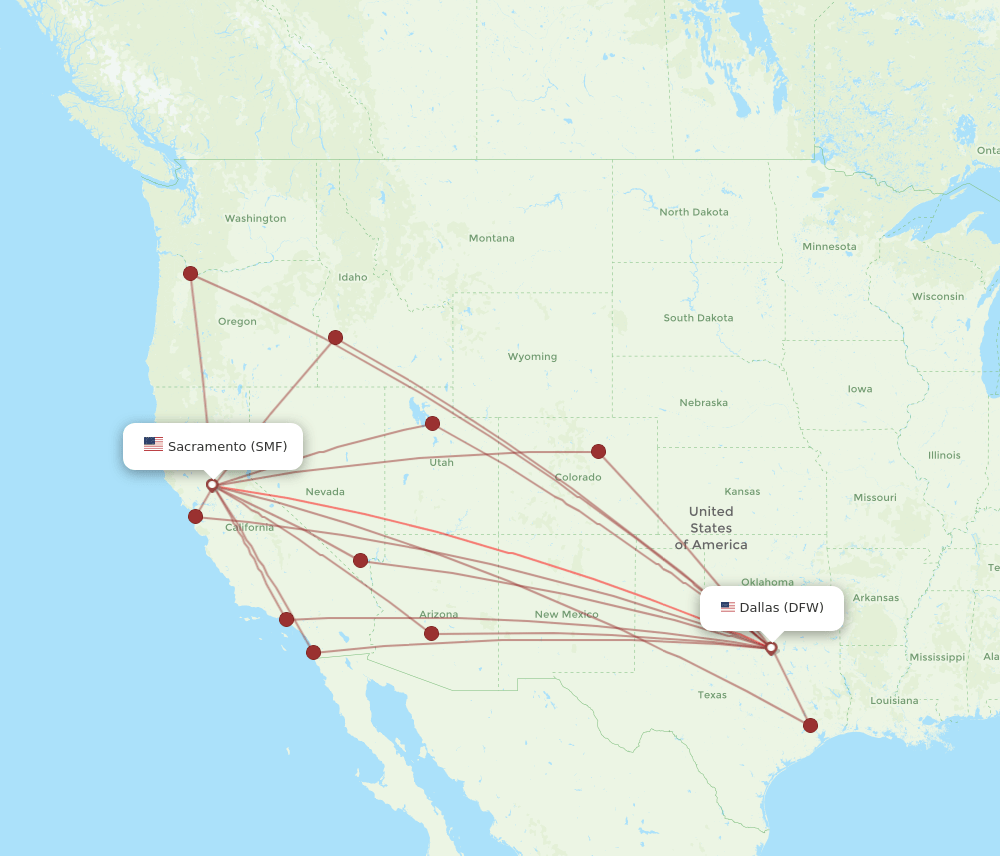 DFW-SMF flight routes