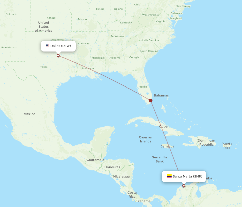 Dallas - Santa Marta route map and flight paths