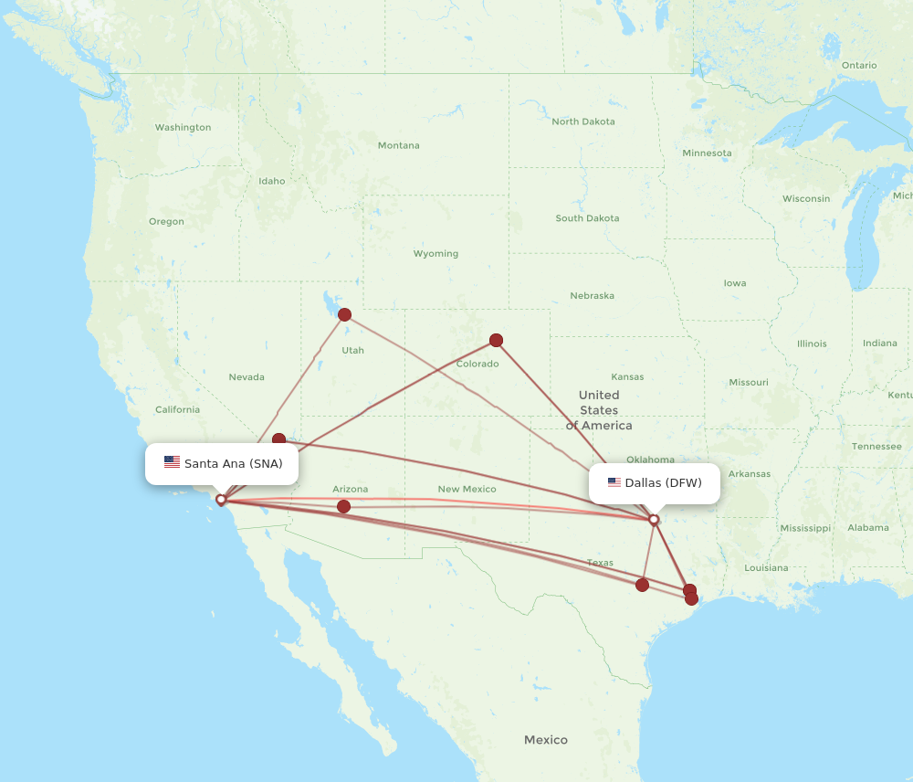 Dallas - Santa Ana route map and flight paths