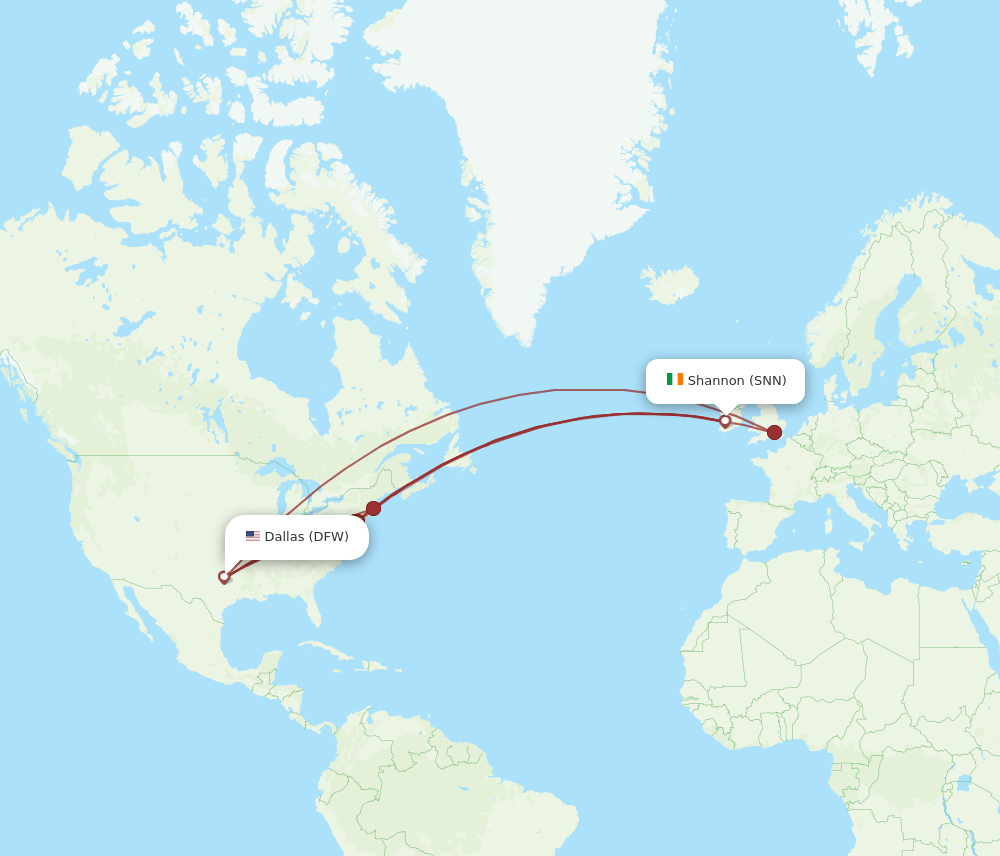 DFW-SNN flight routes