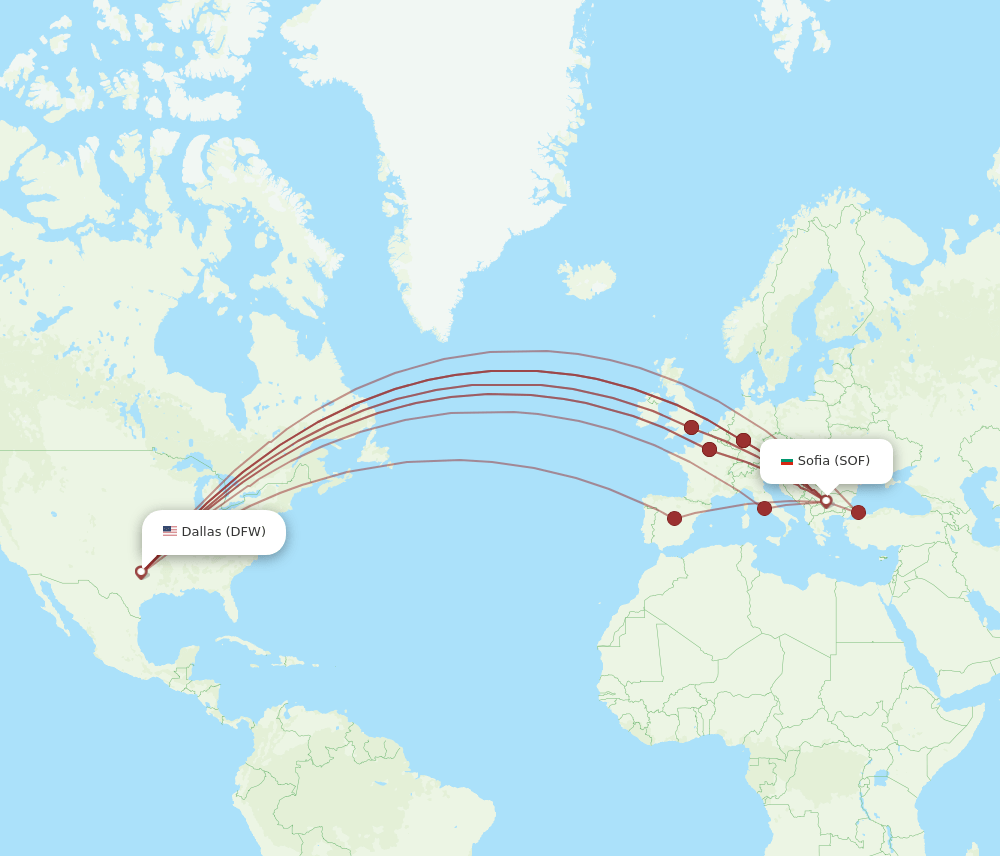 DFW-SOF flight routes
