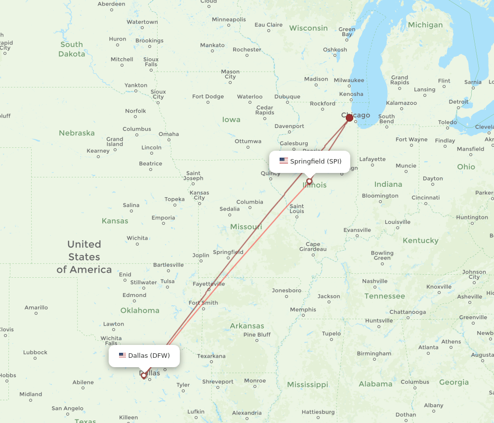 DFW-SPI flight routes