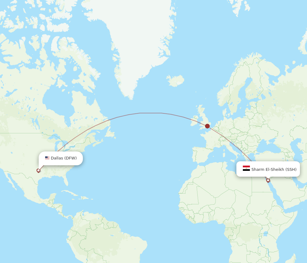 Sharm el Sheikh - Dallas route map and flight paths
