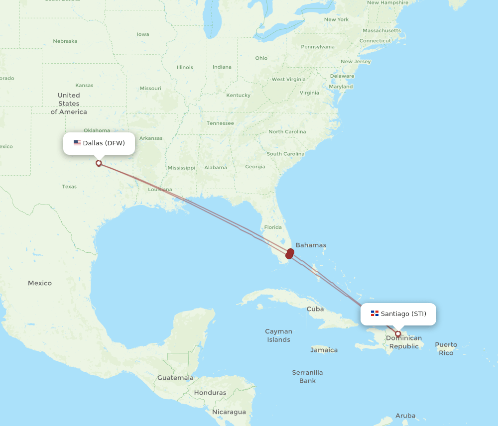 DFW to STI flights and routes map