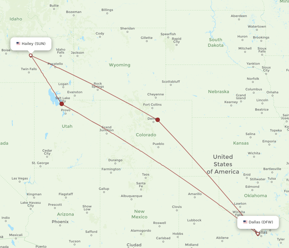 DFW to SUN flights and routes map