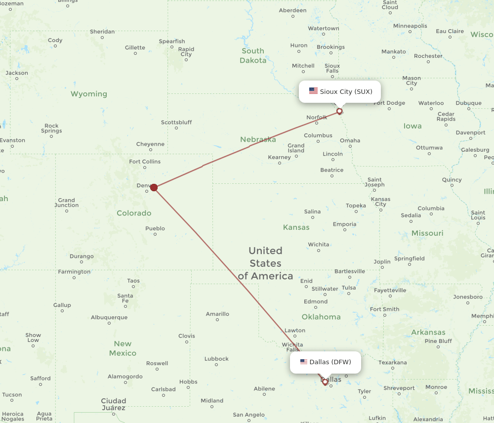 DFW-SUX flight routes