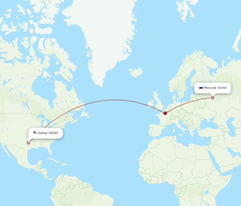 DFW to SVO flights and routes map