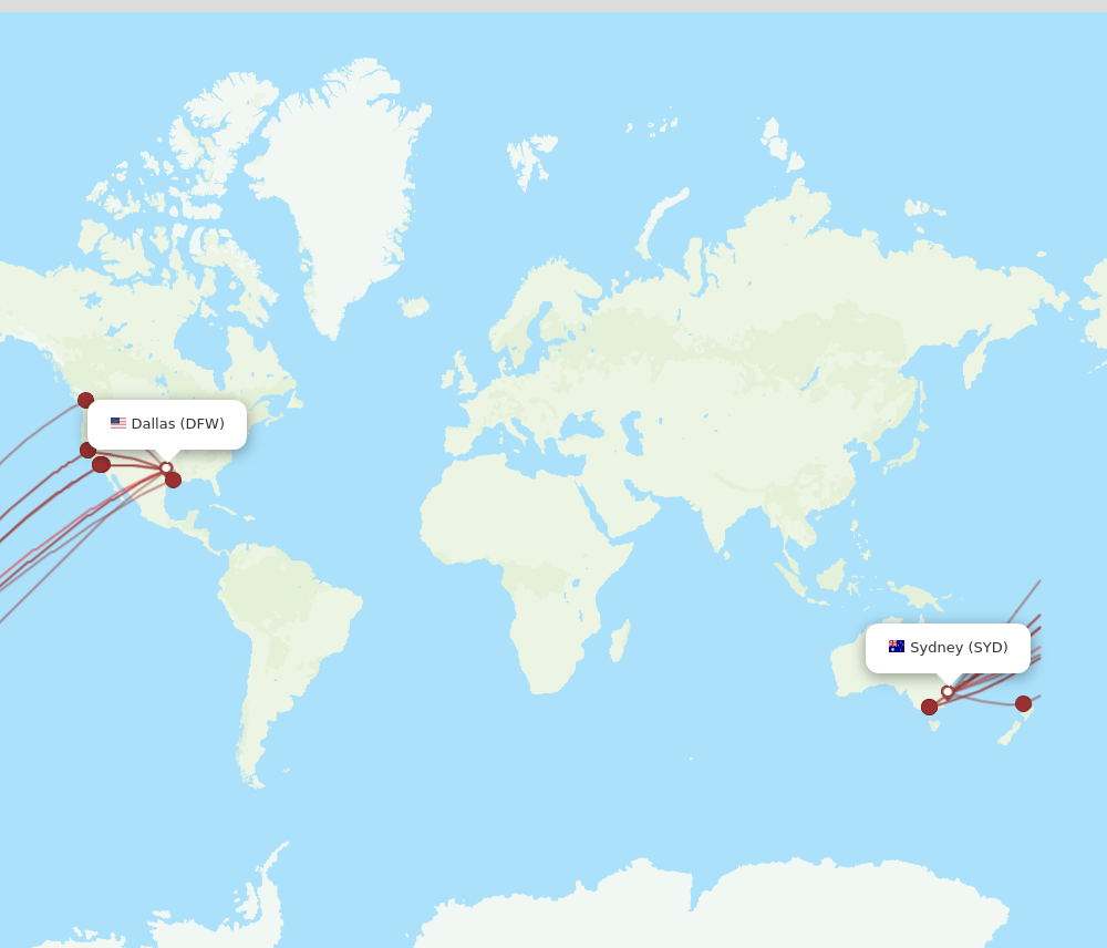 DFW to SYD flights and routes map