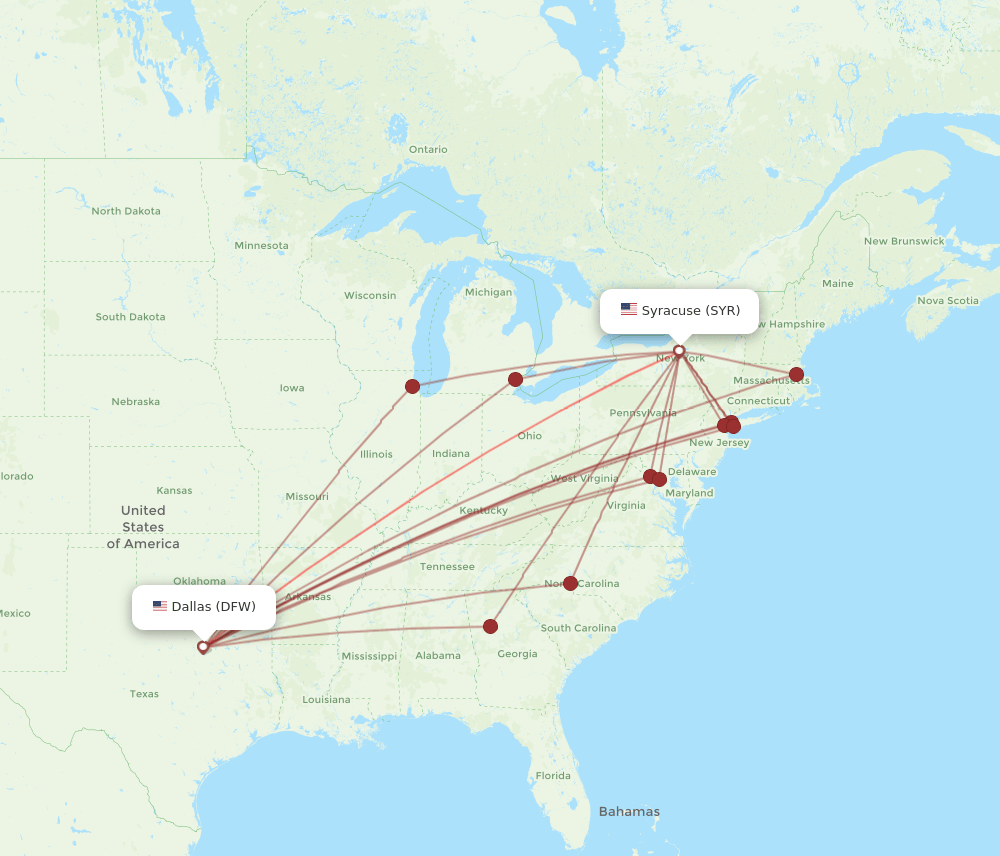 DFW-SYR flight routes