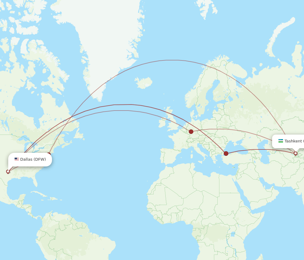 DFW-TAS flight routes