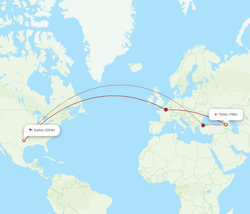 DFW-TBS flight routes